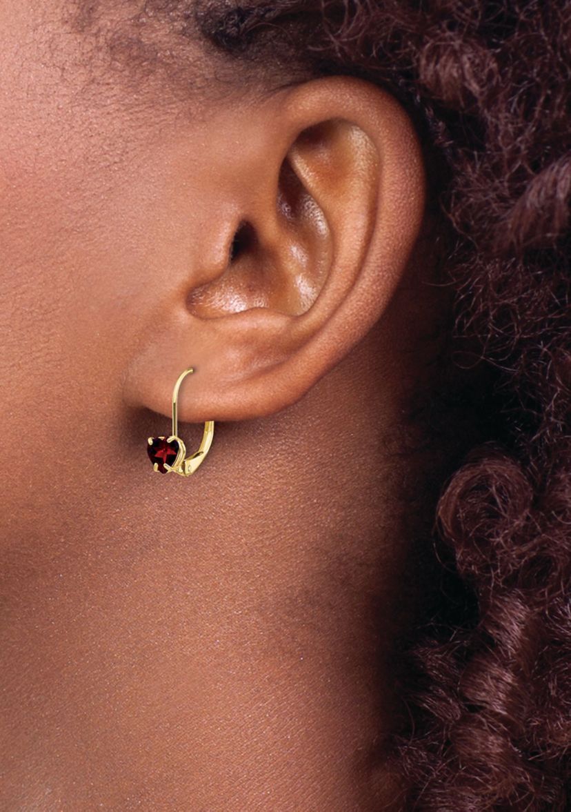 1.1 ct. t.w. Garnet 5mm Heart Leverback Earrings in 14K Yellow Gold