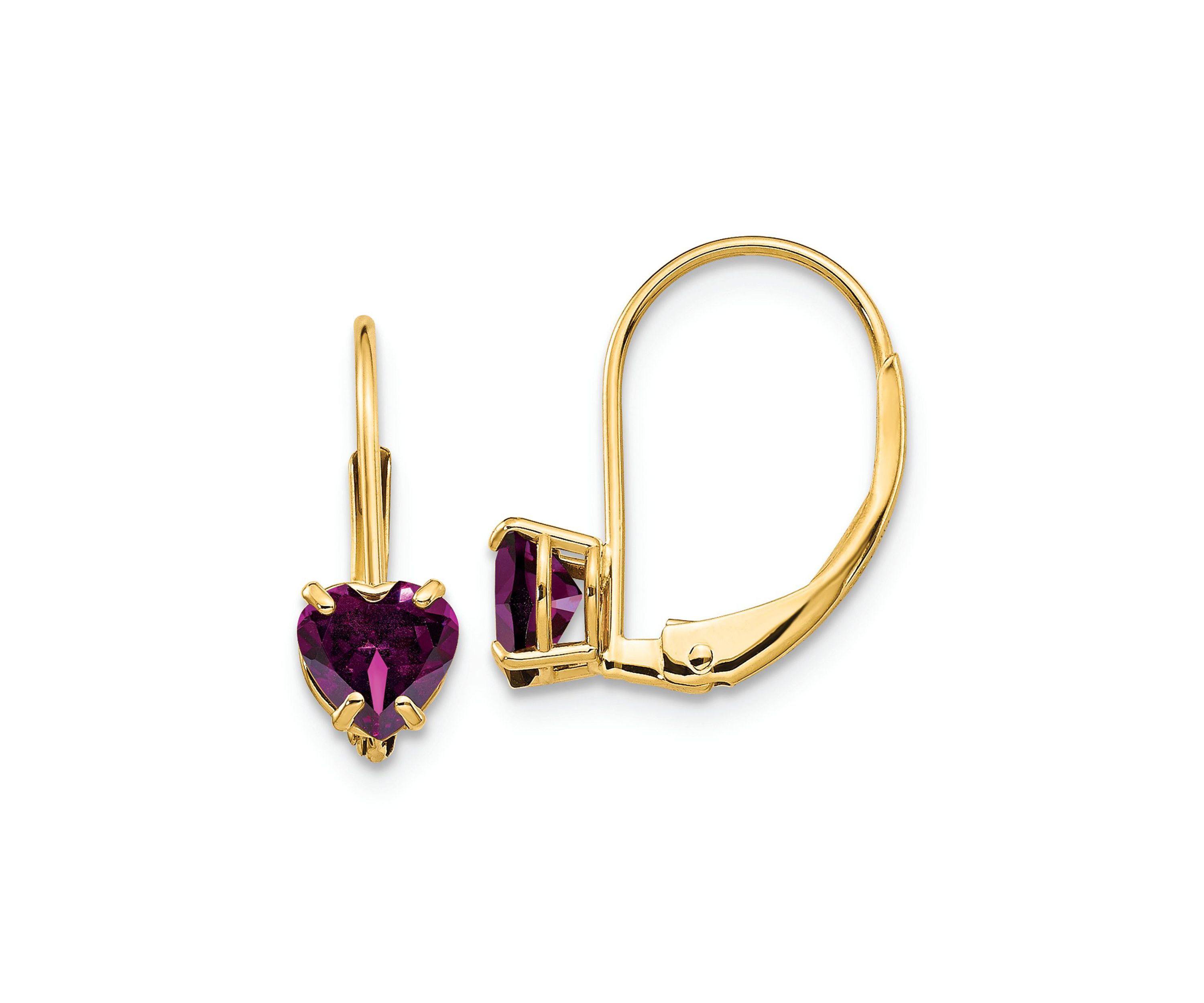 1.2 ct. t.w. Rhodolite Garnet 5mm Heart Leverback Earrings in 14K Yellow Gold