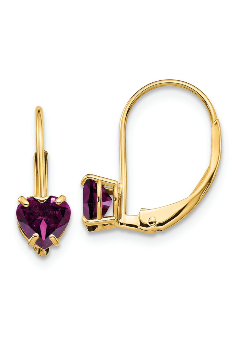 1.2 ct. t.w. Rhodolite Garnet 5mm Heart Leverback Earrings in 14K Yellow Gold
