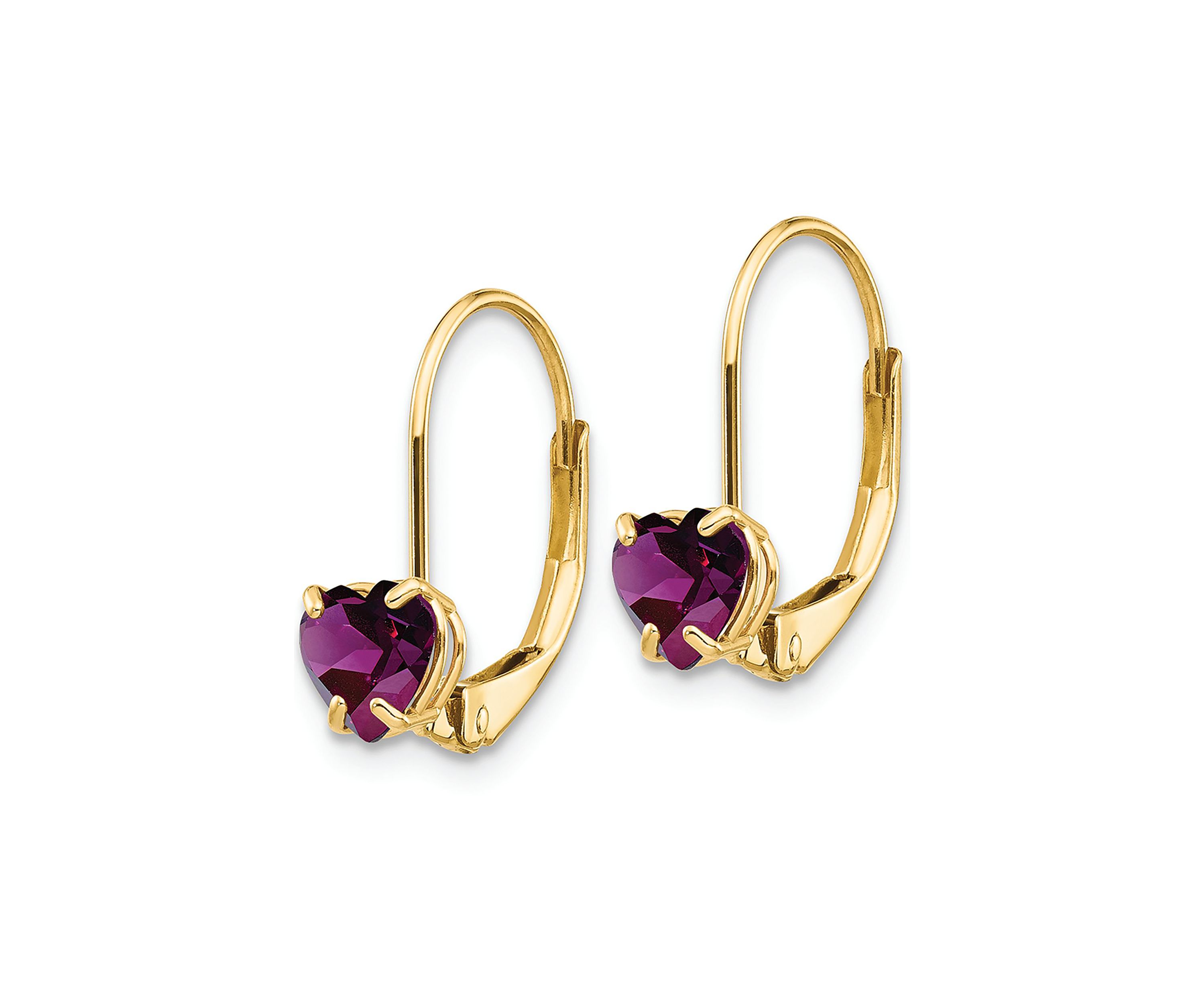 1.2 ct. t.w. Rhodolite Garnet 5mm Heart Leverback Earrings in 14K Yellow Gold