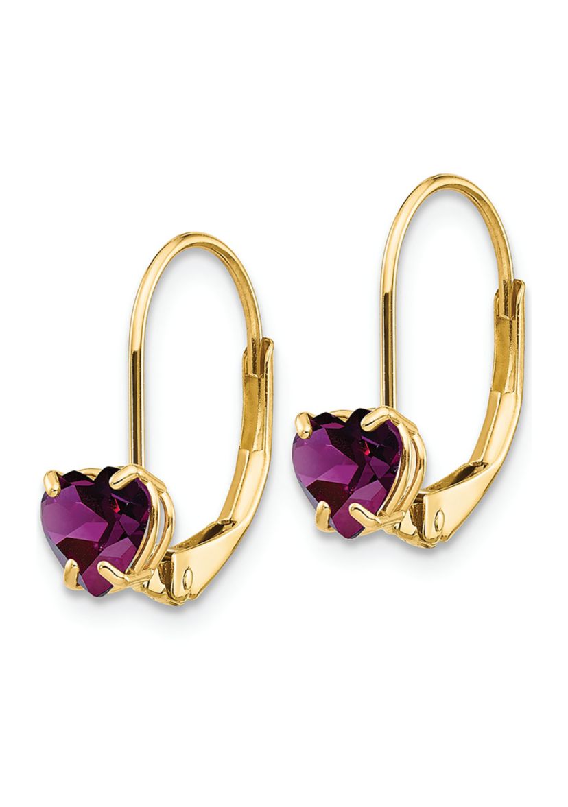 1.2 ct. t.w. Rhodolite Garnet 5mm Heart Leverback Earrings in 14K Yellow Gold