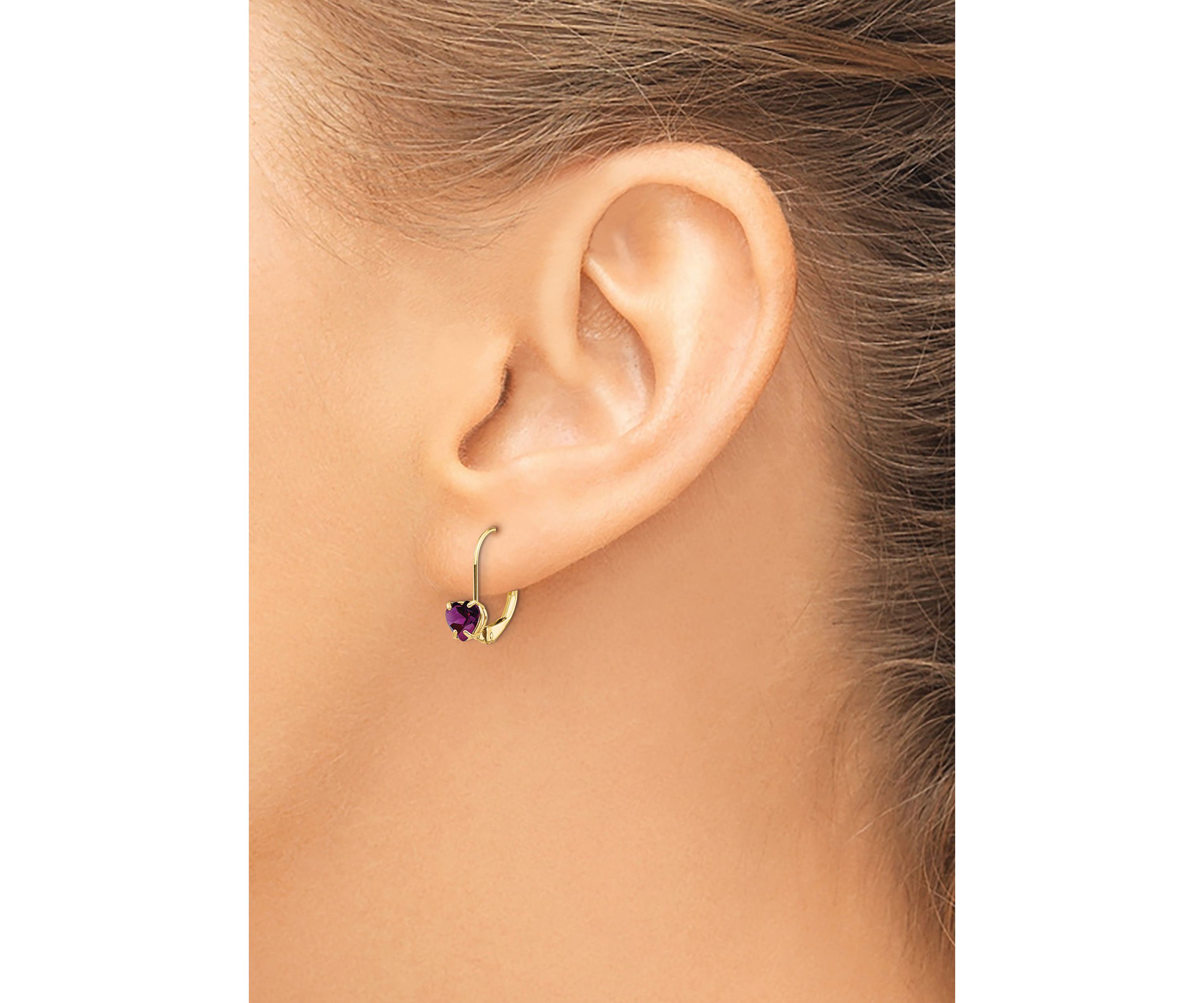 1.2 ct. t.w. Rhodolite Garnet 5mm Heart Leverback Earrings in 14K Yellow Gold