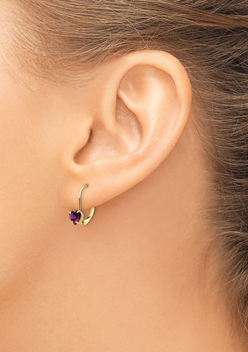 1.2 ct. t.w. Rhodolite Garnet 5mm Heart Leverback Earrings in 14K Yellow Gold