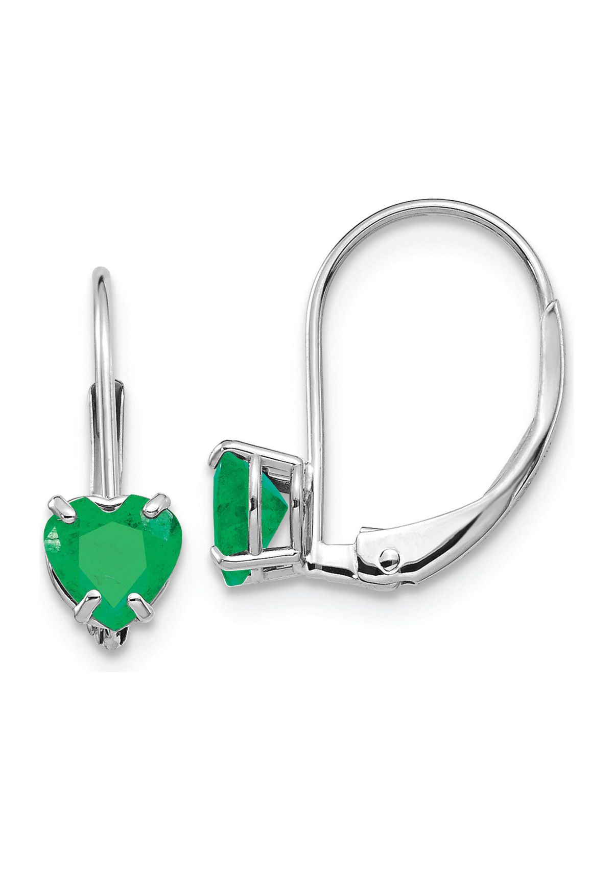 7/8 ct. t.w. Emerald 5mm Heart Leverback Earrings in 14K White Gold