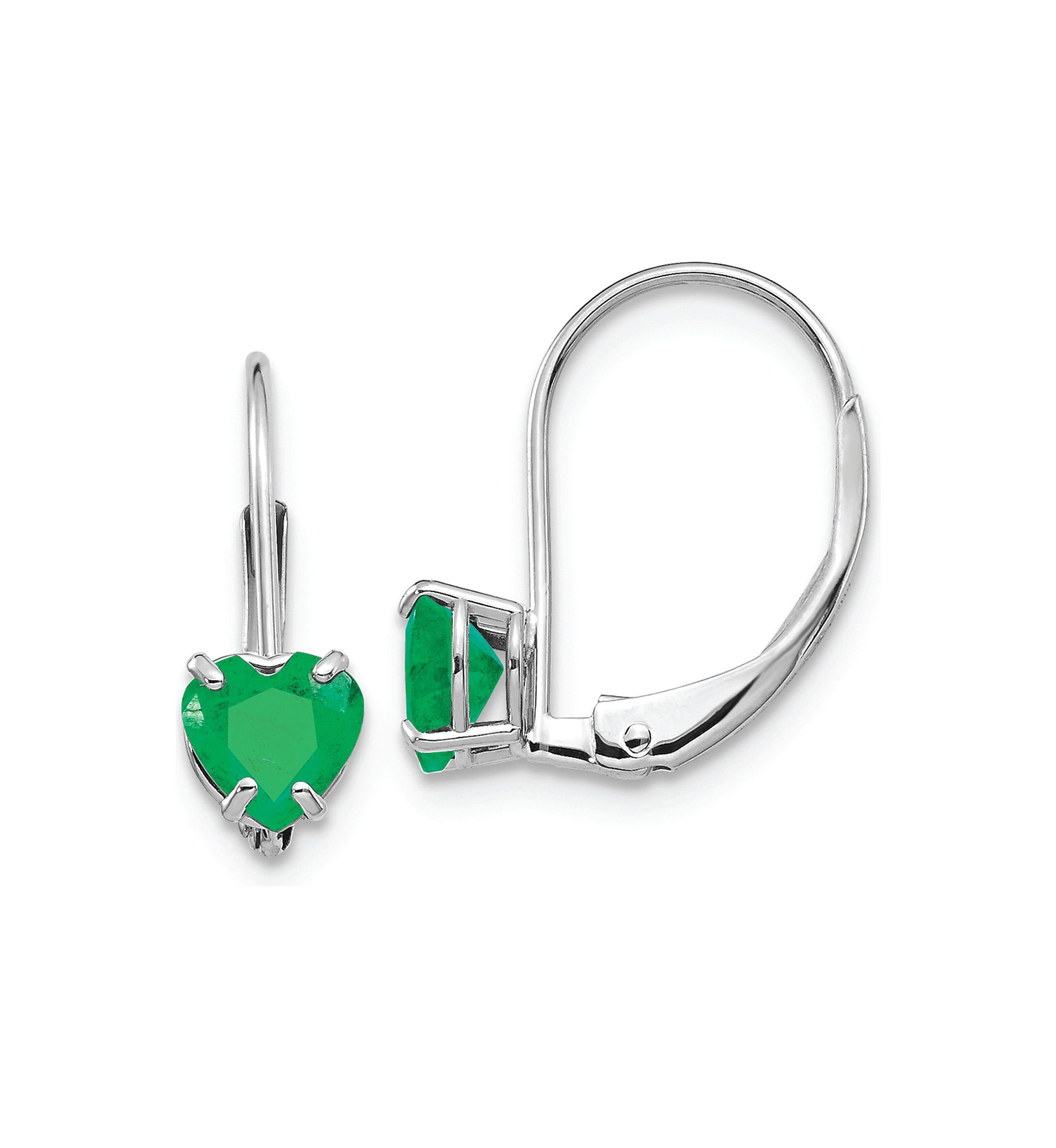 7/8 ct. t.w. Emerald 5mm Heart Leverback Earrings in 14K White Gold