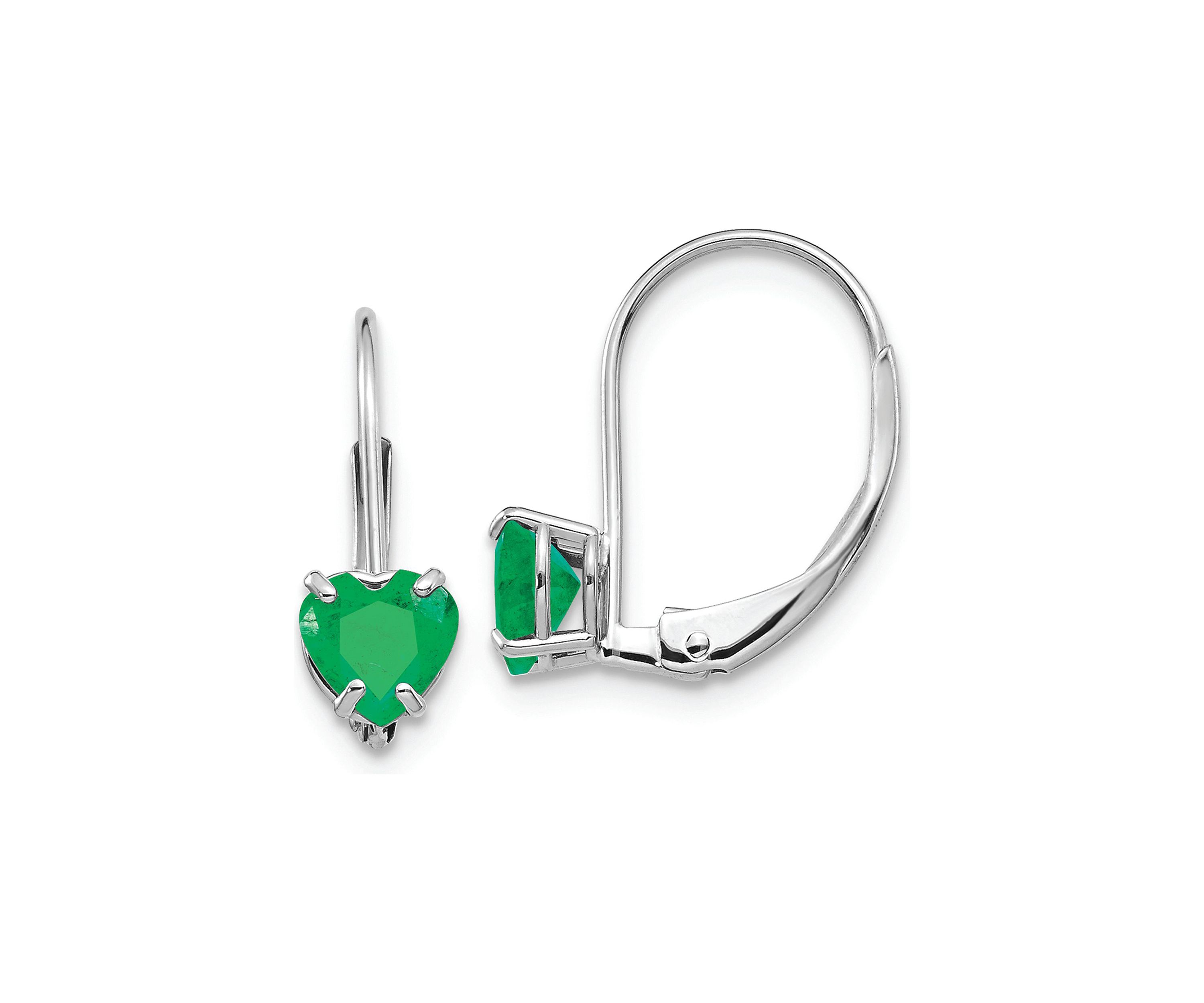 7/8 ct. t.w. Emerald 5mm Heart Leverback Earrings in 14K White Gold
