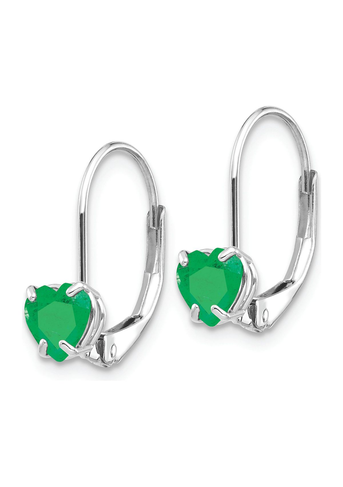 7/8 ct. t.w. Emerald 5mm Heart Leverback Earrings in 14K White Gold
