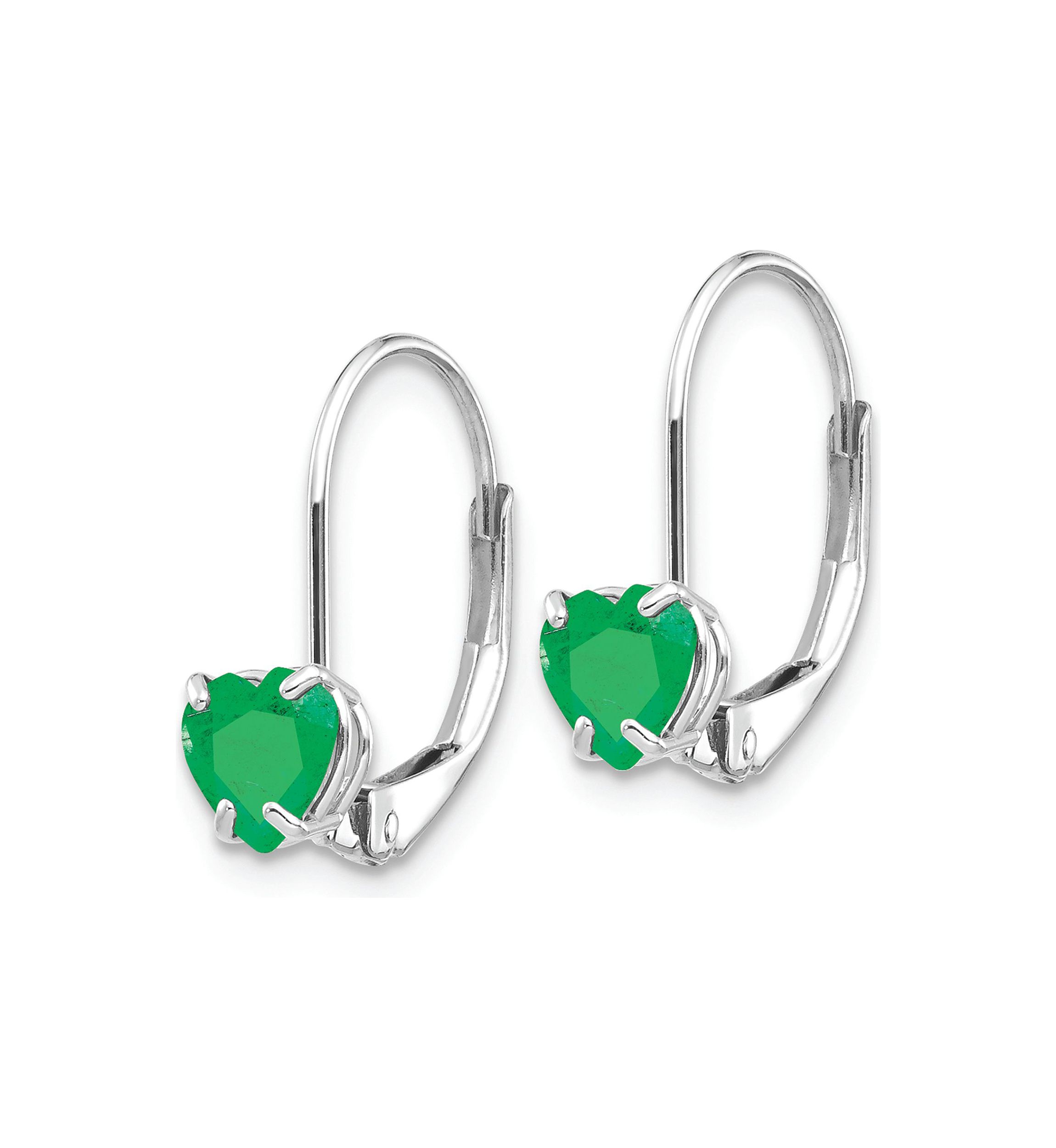 7/8 ct. t.w. Emerald 5mm Heart Leverback Earrings in 14K White Gold