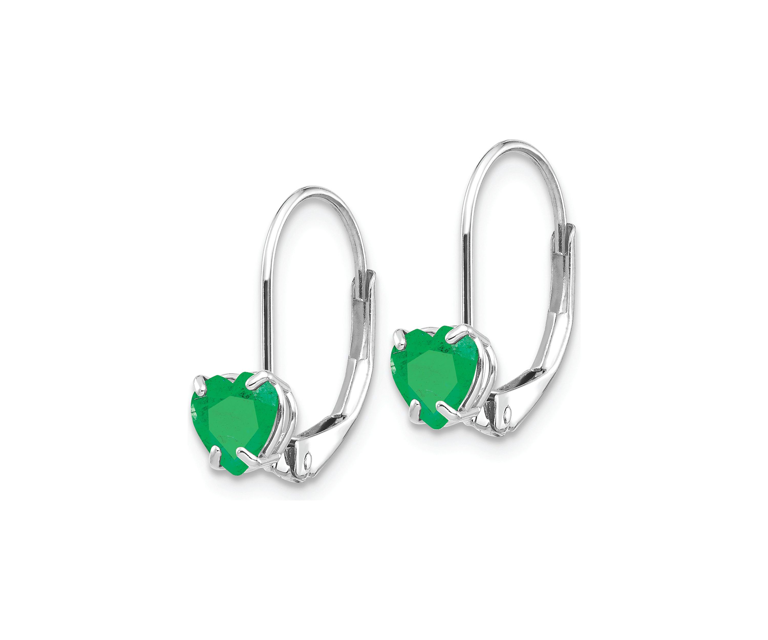 7/8 ct. t.w. Emerald 5mm Heart Leverback Earrings in 14K White Gold