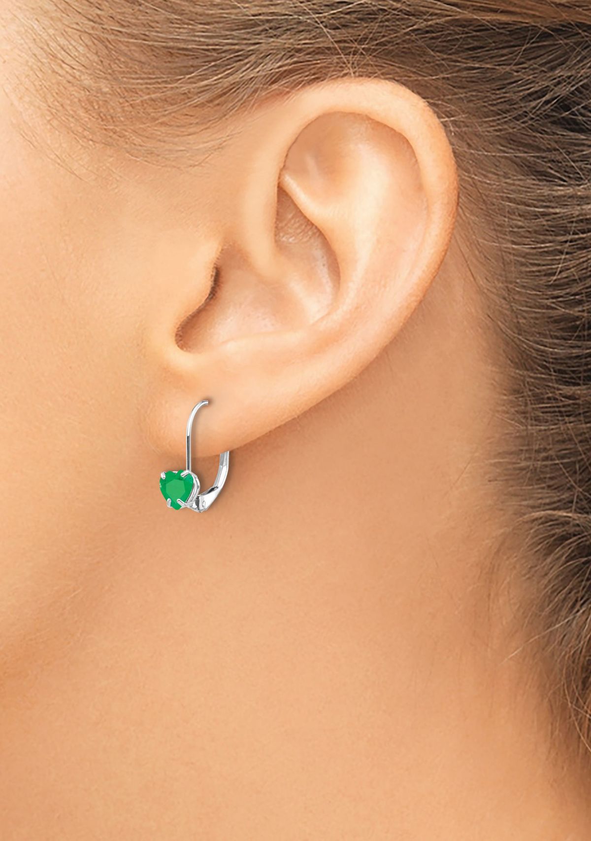 7/8 ct. t.w. Emerald 5mm Heart Leverback Earrings in 14K White Gold
