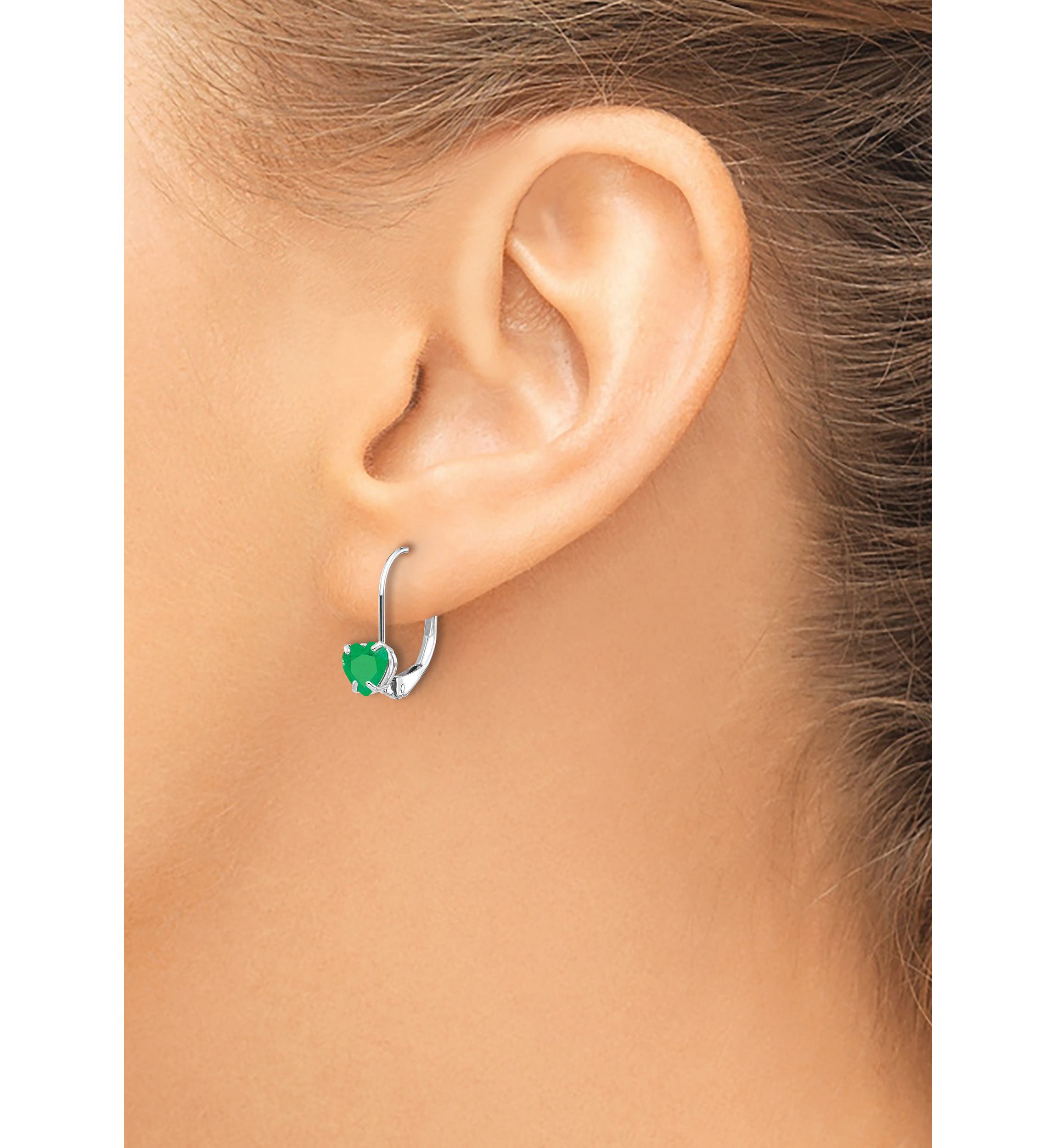 7/8 ct. t.w. Emerald 5mm Heart Leverback Earrings in 14K White Gold