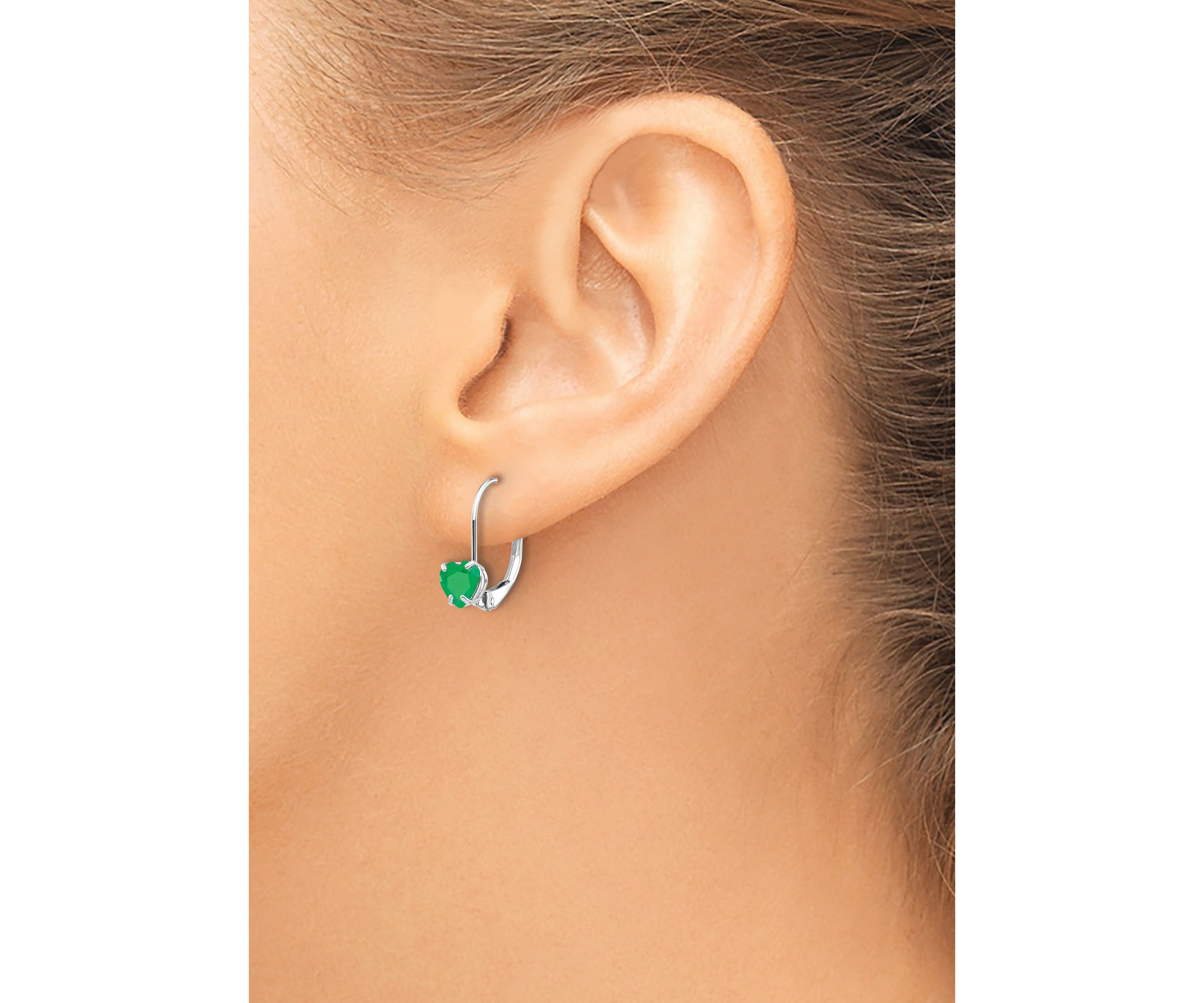 7/8 ct. t.w. Emerald 5mm Heart Leverback Earrings in 14K White Gold