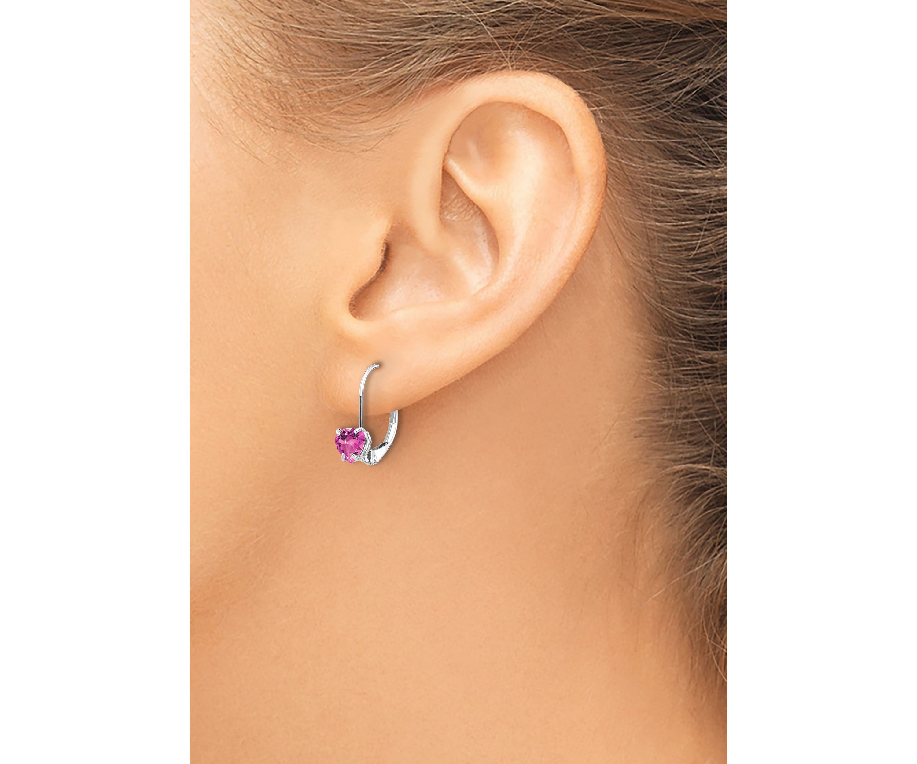 1.1 ct. t.w. Pink Tourmaline 5mm Heart Leverback Earrings in 14K White Gold