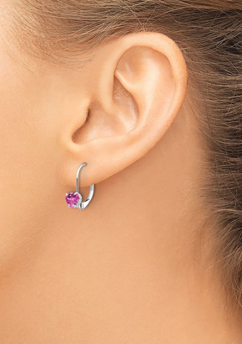 1.1 ct. t.w. Pink Tourmaline 5mm Heart Leverback Earrings in 14K White Gold