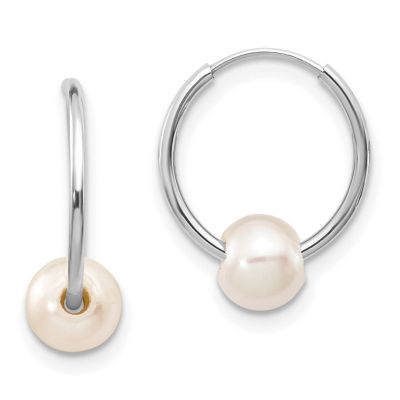 Belk & Co 14K White Gold 5-6mm White Freshwater Cultured Pearl Endless Hoop Earrings