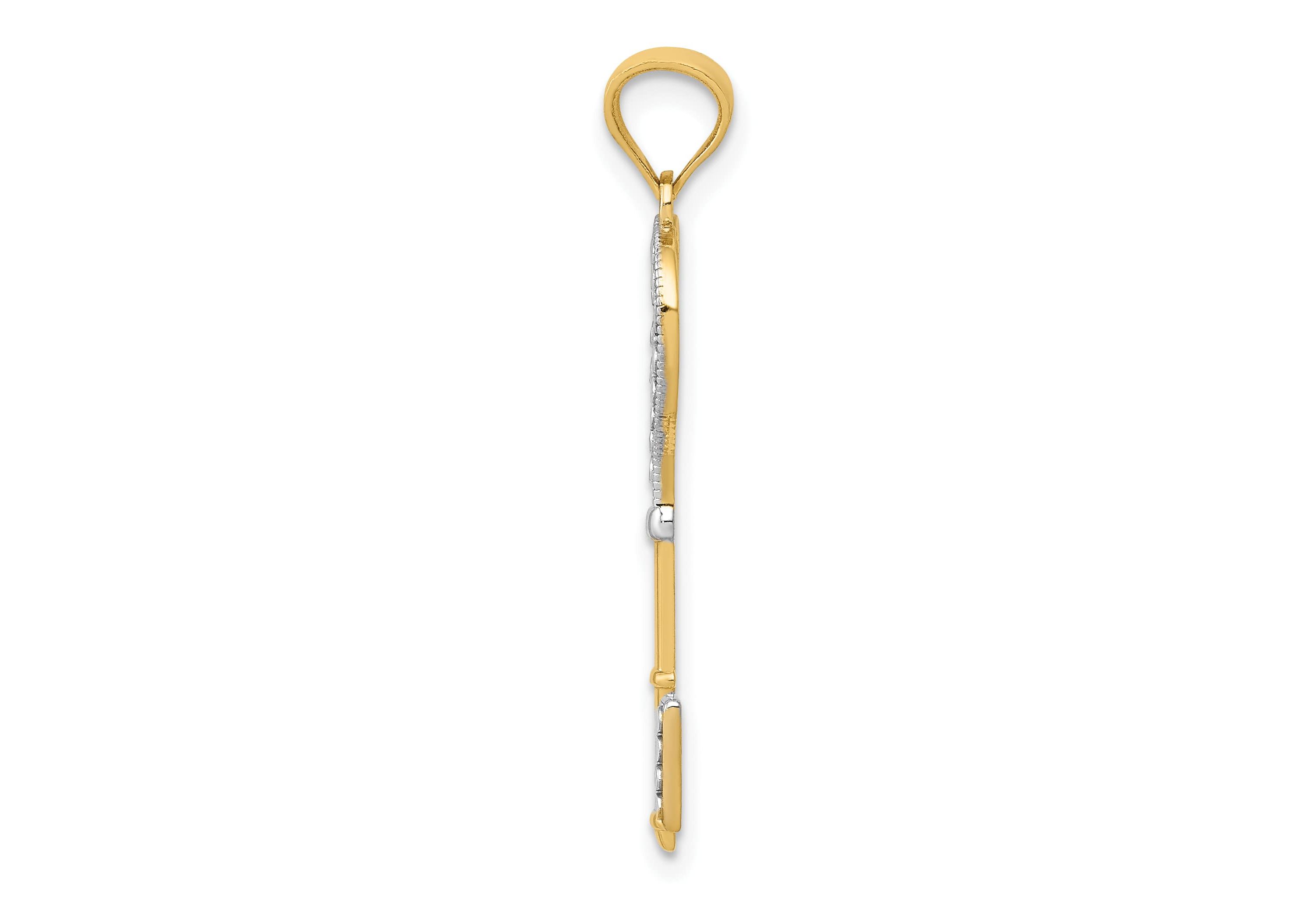 14K Yellow Gold with White Rhodium Polished Heart Key Charm
