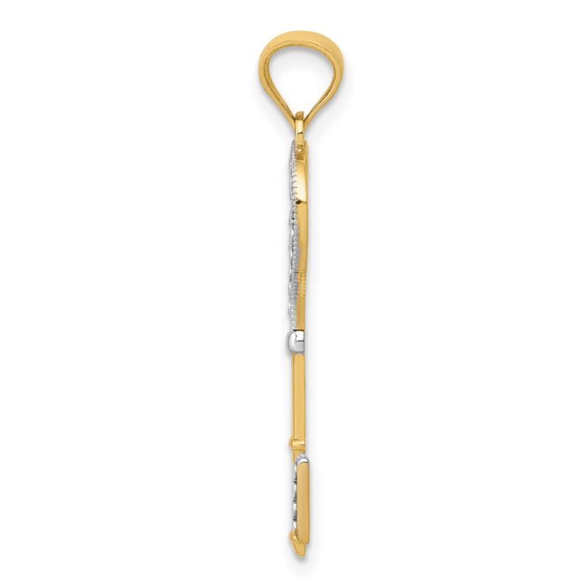 14K Yellow Gold with White Rhodium Polished Heart Key Charm