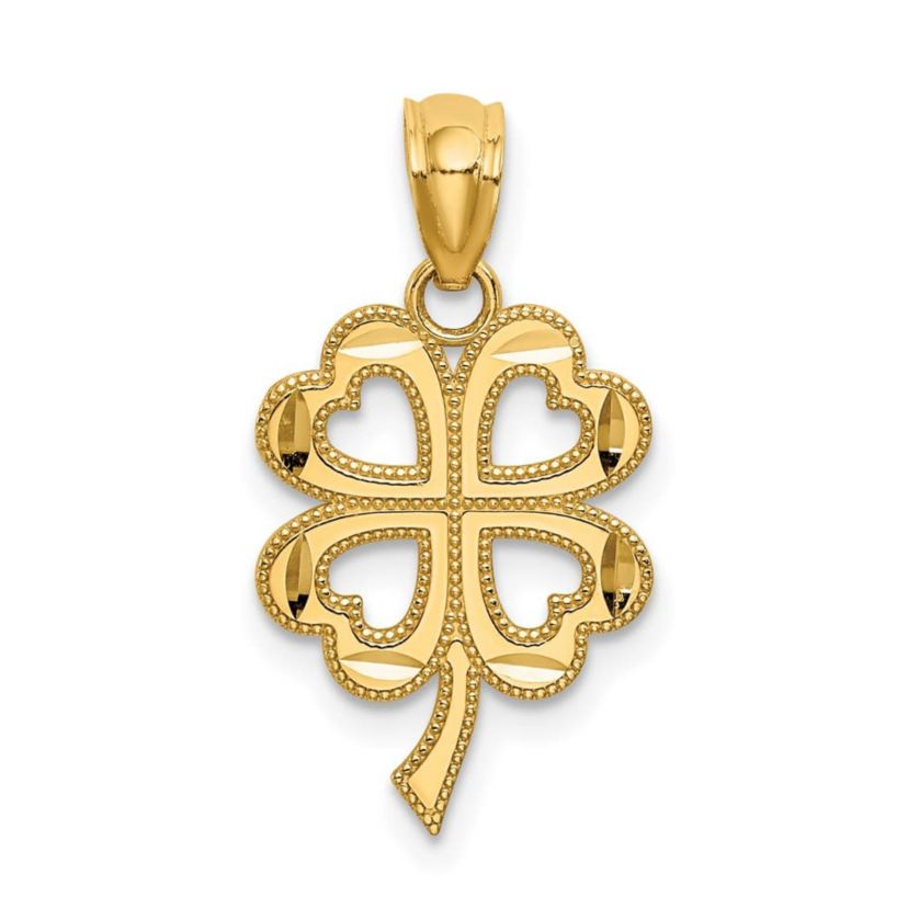 14K Yellow Gold Four Leaf Clover Pendant