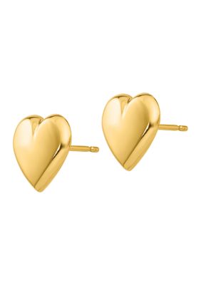 14K Yellow Gold Heart Post Earrings