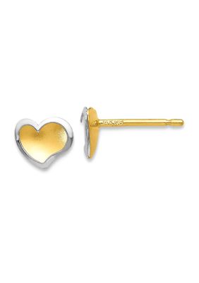14K Two-Tone Polished and Satin Heart Post Earrings