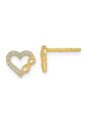 14K Two-Tone Infinity with Heart Post Earrings