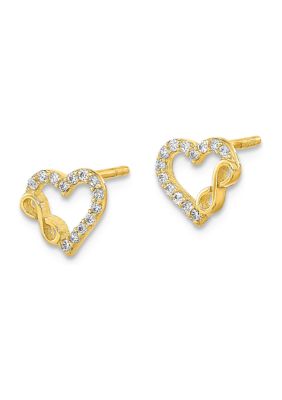 14K Two-Tone Infinity with Heart Post Earrings