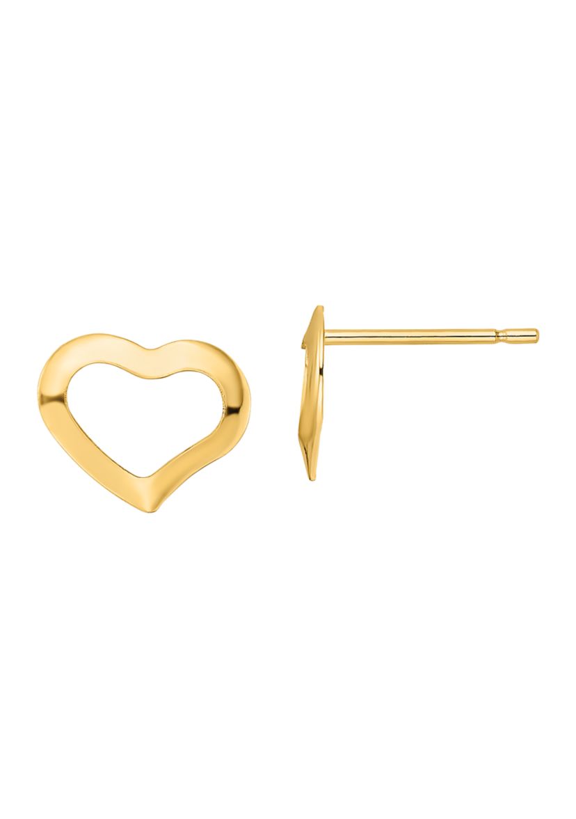 14K Yellow Gold Polished Heart Post Earrings