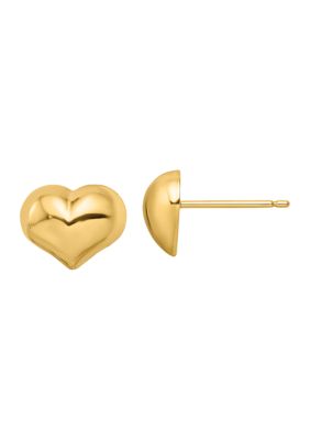 14K Yellow Gold Polished Puffed Heart Post Earrings