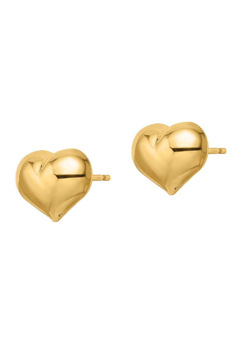 14K Yellow Gold Polished Puffed Heart Post Earrings