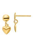 14K Yellow Gold Polished Heart Post Dangle Earrings