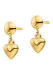 14K Yellow Gold Polished Heart Post Dangle Earrings