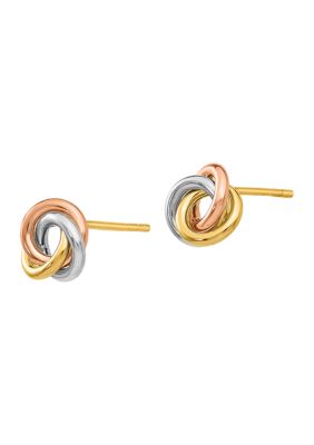 14K Tri-Color Twisted Knot Post Earrings