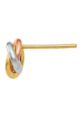 14K Tri-Color Twisted Knot Post Earrings