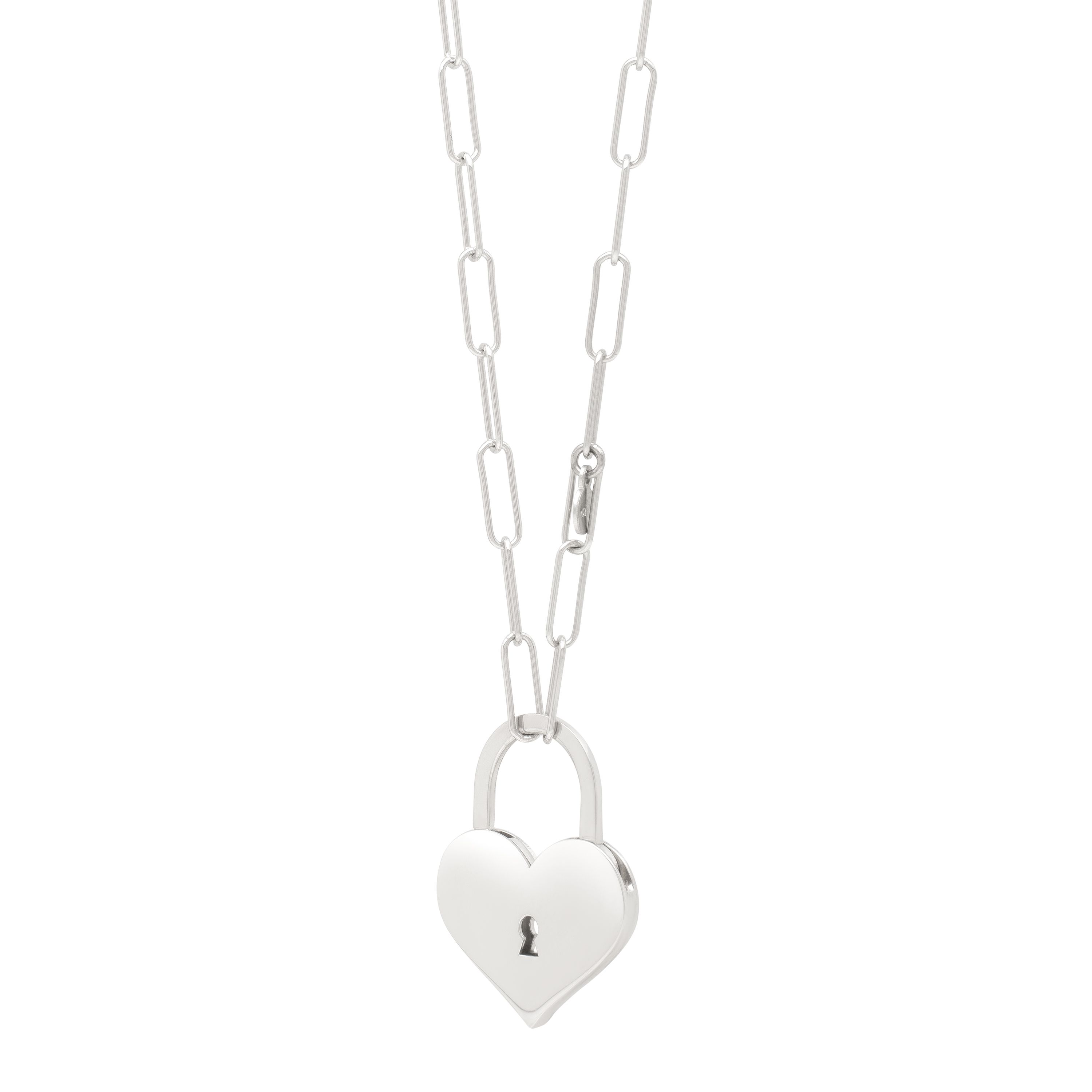 Sterling Silver Drop Heart Lock Necklace