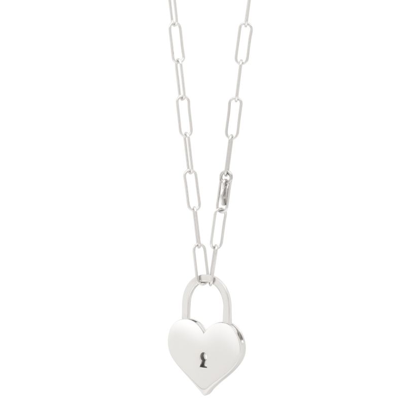 Sterling Silver Drop Heart Lock Necklace