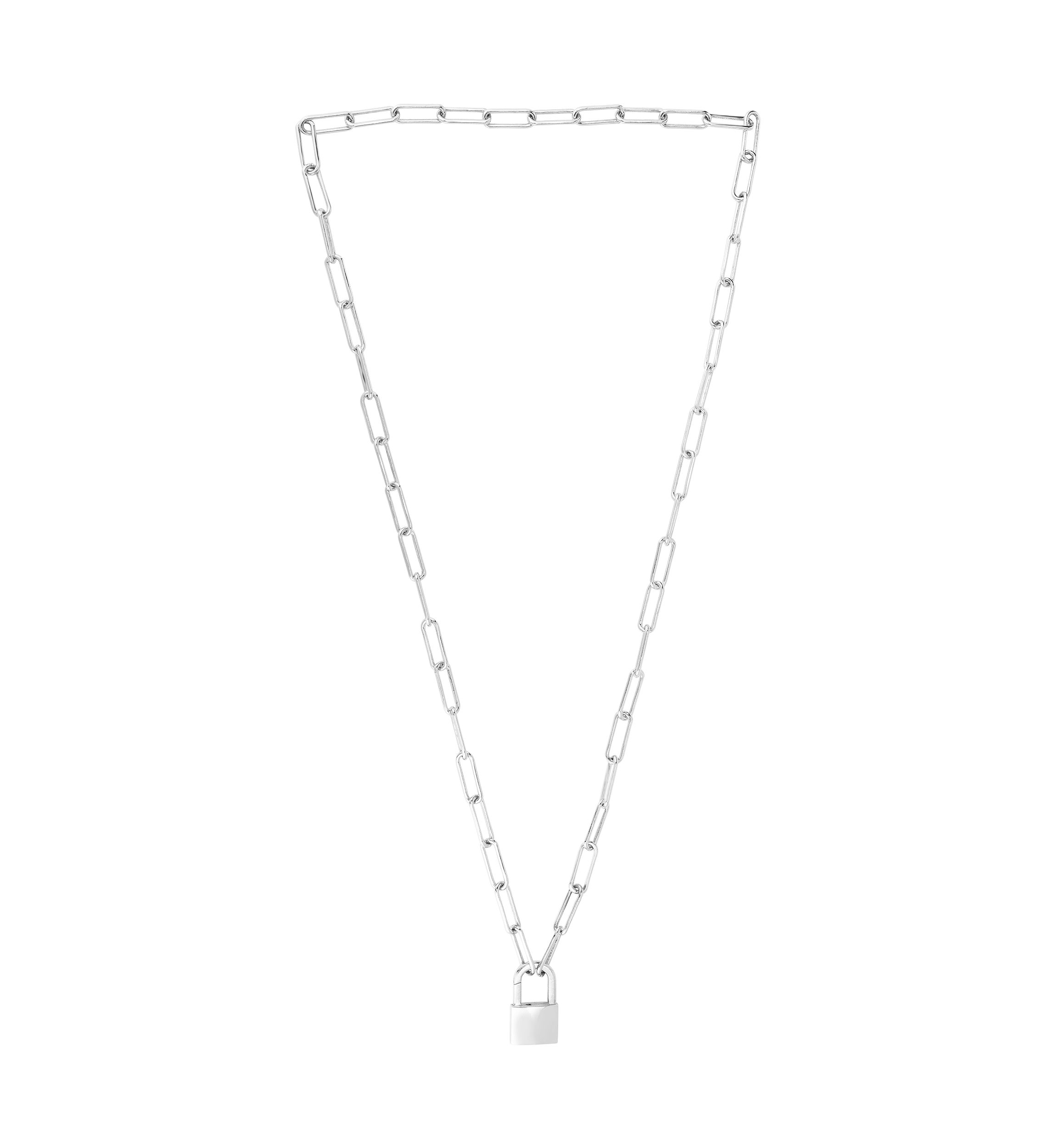 Sterling Silver Padlock Cable Necklace
