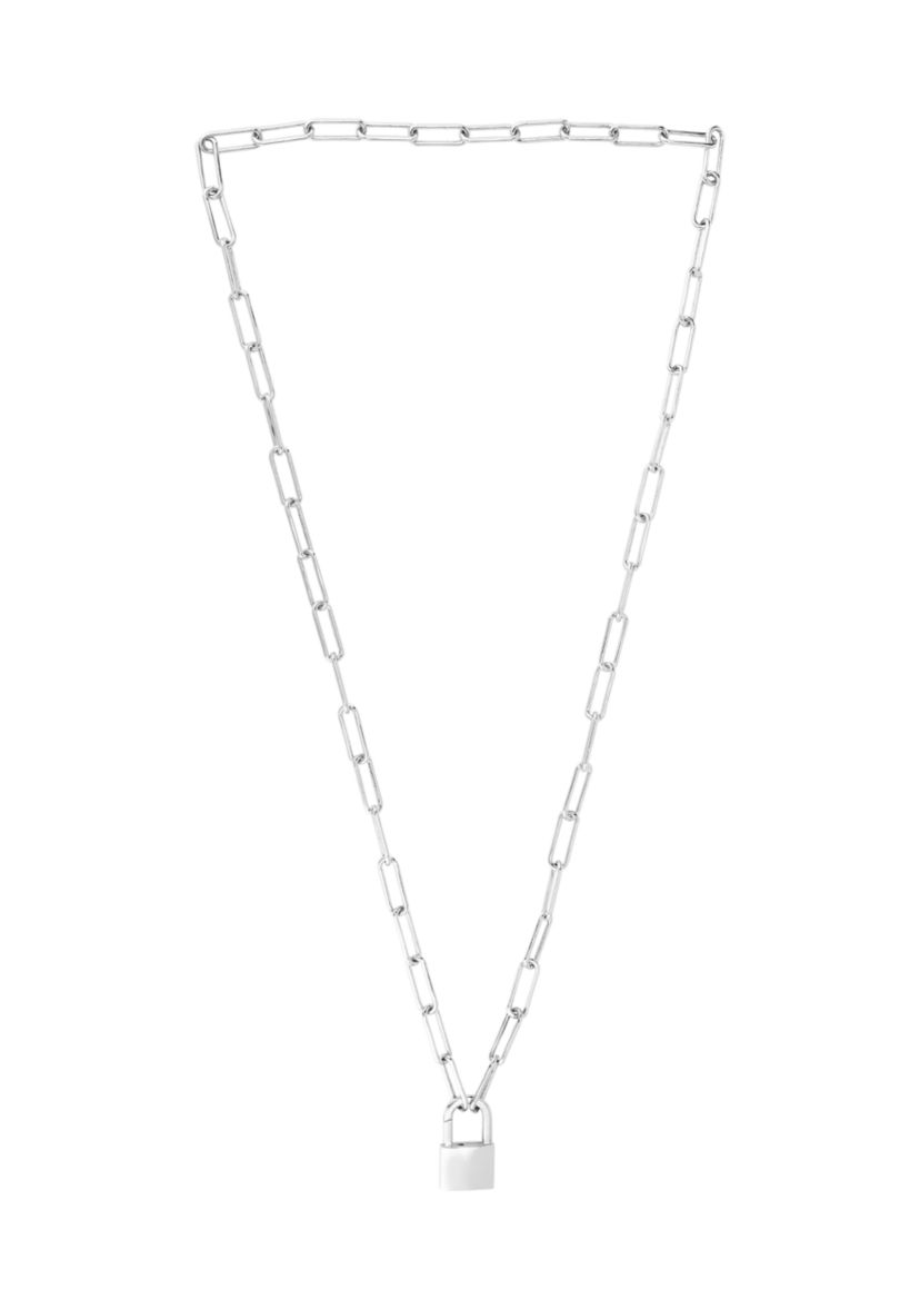 Sterling Silver Padlock Cable Necklace