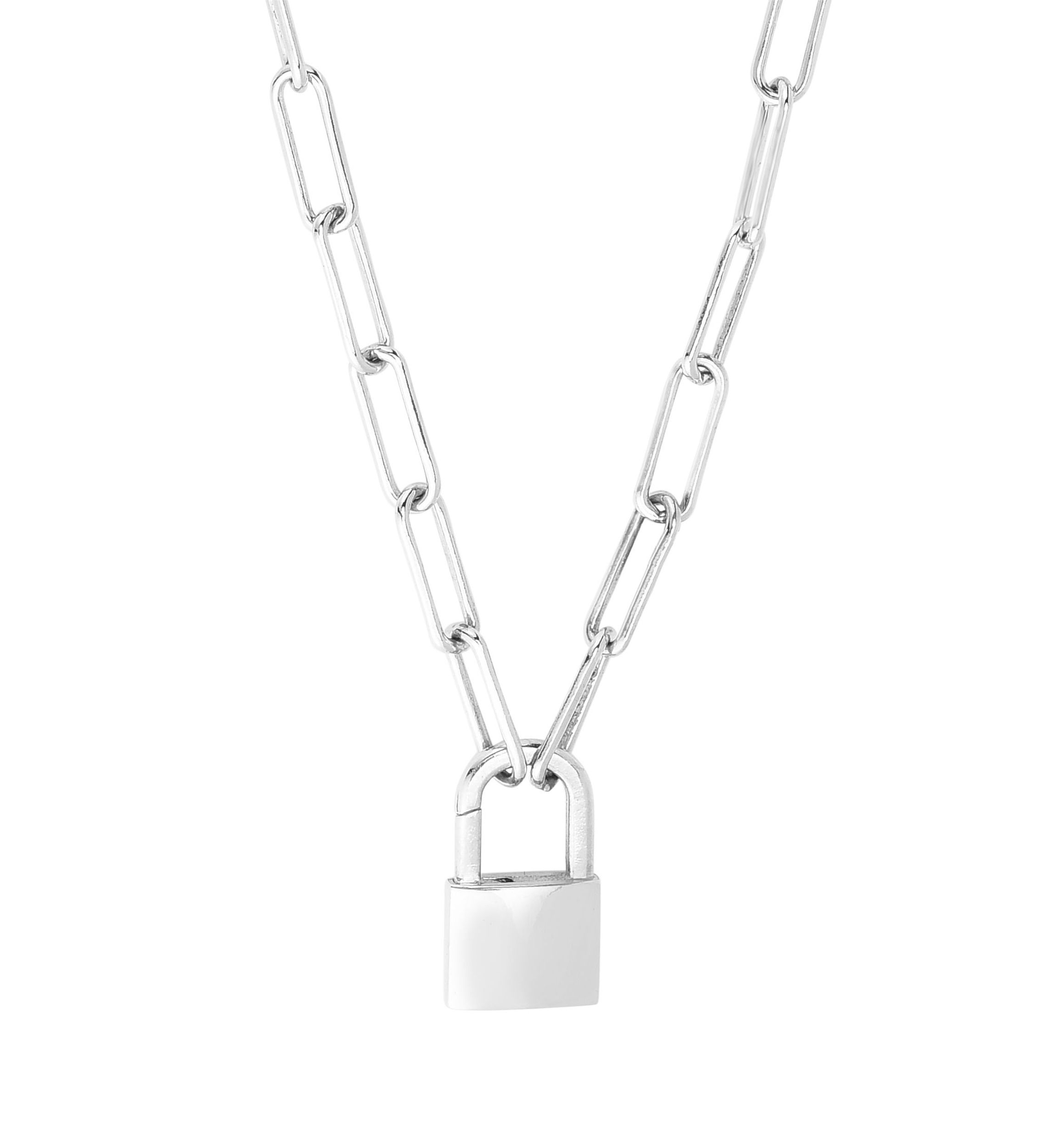 Sterling Silver Padlock Cable Necklace
