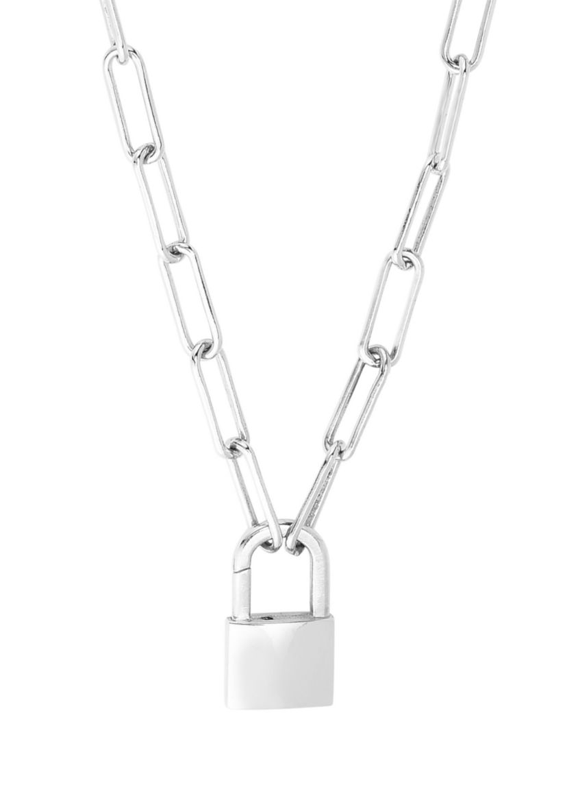 Sterling Silver Padlock Cable Necklace
