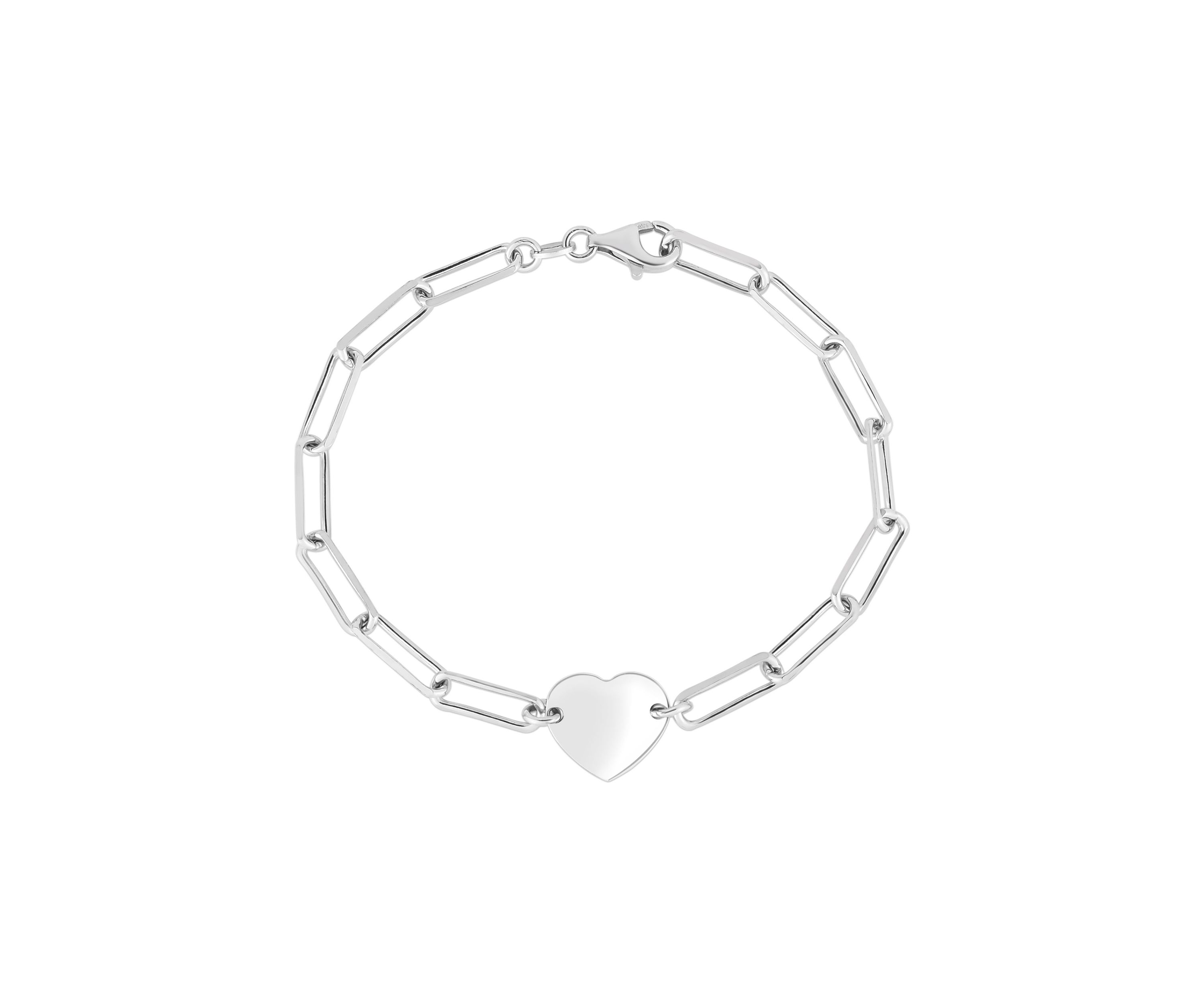 Sterling Silver Heart Paperclip Bracelet