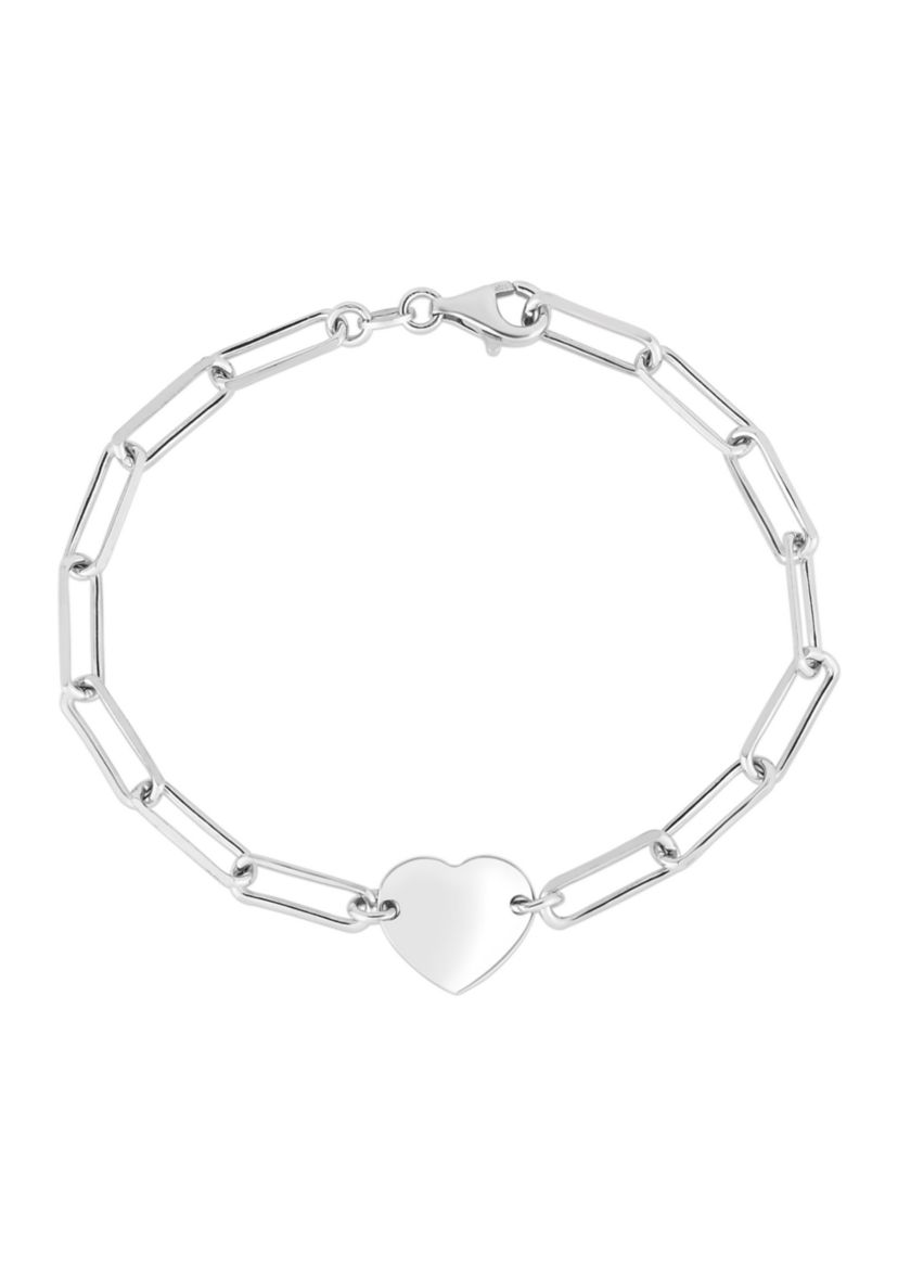 Sterling Silver Heart Paperclip Bracelet