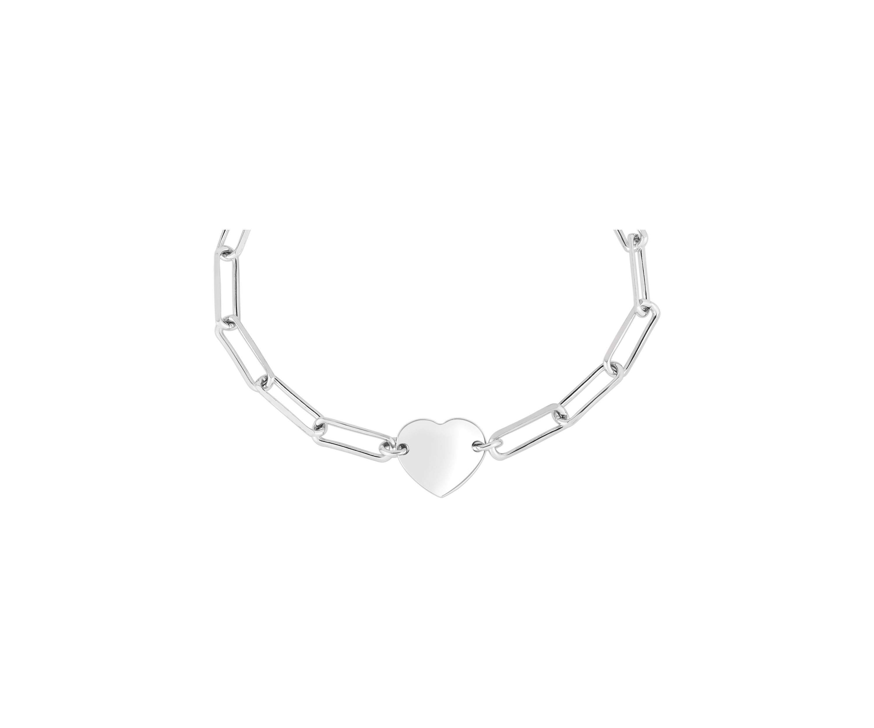 Sterling Silver Heart Paperclip Bracelet