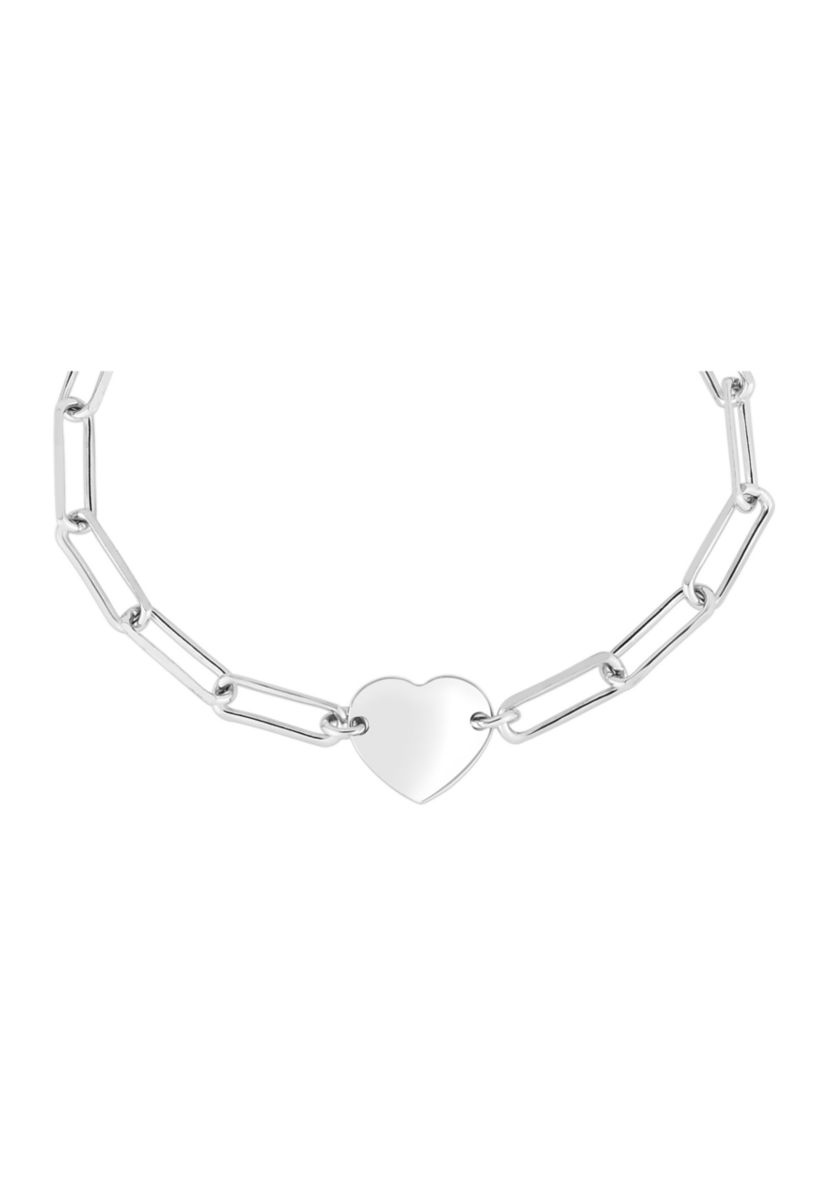 Sterling Silver Heart Paperclip Bracelet