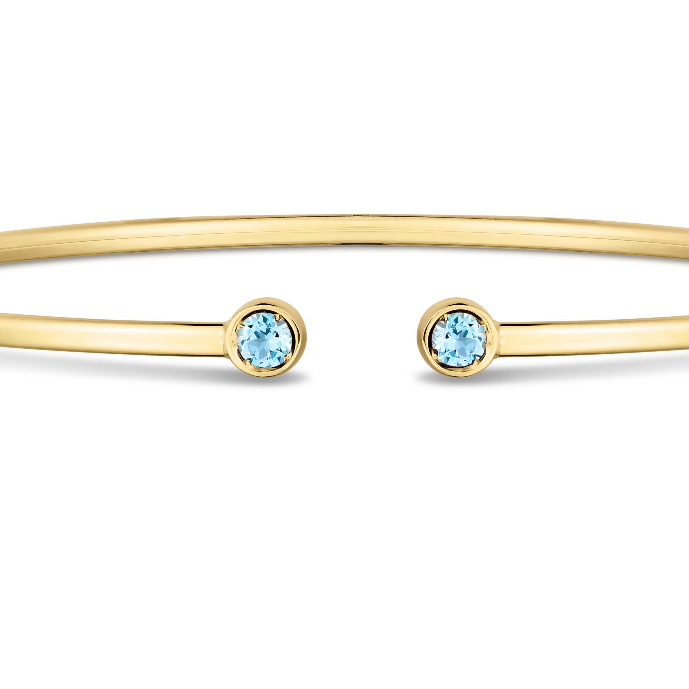 14K Yellow Gold  Cuff Bangle With Round Blue Topaz