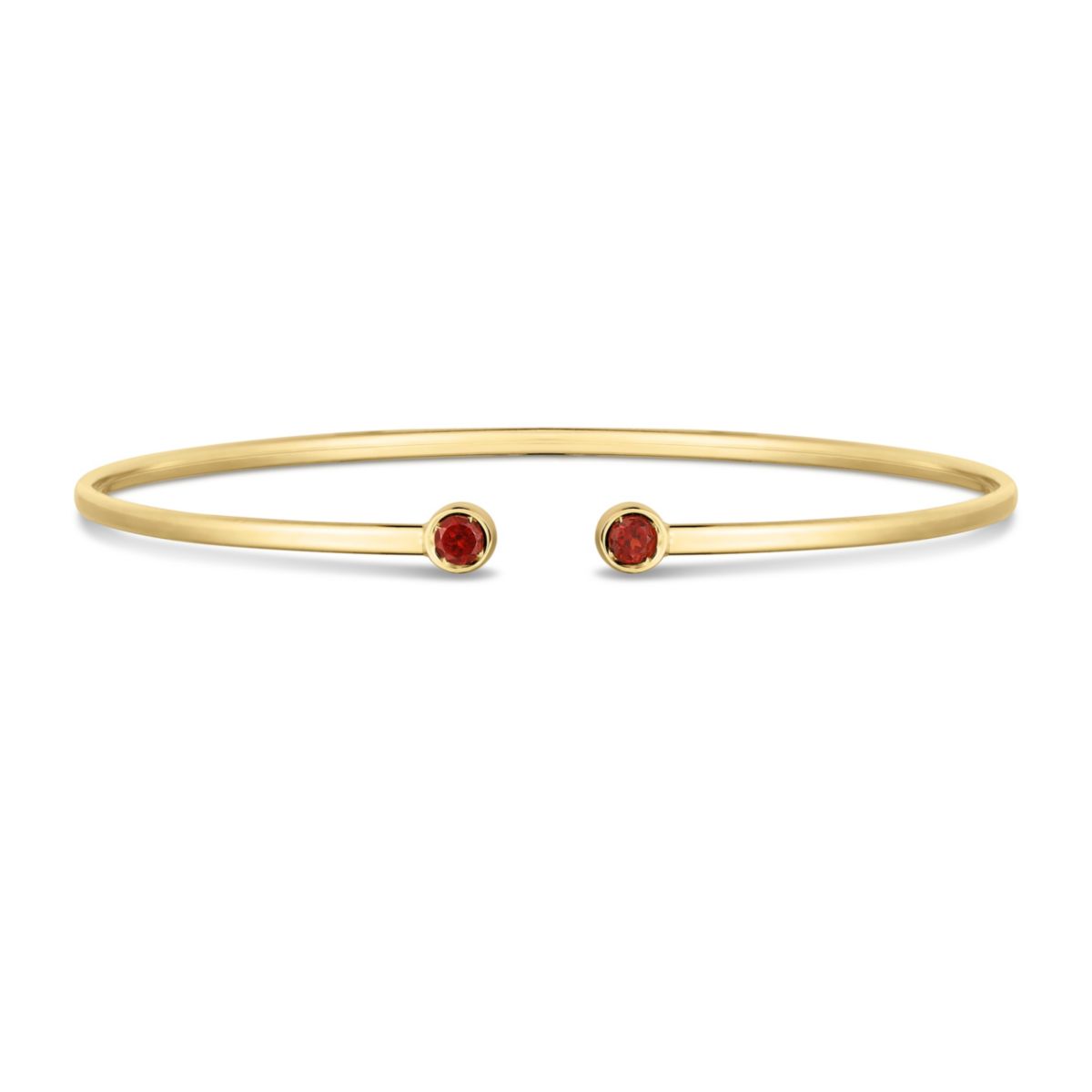 14K Yellow Gold  Cuff Bangle With Round Garnet