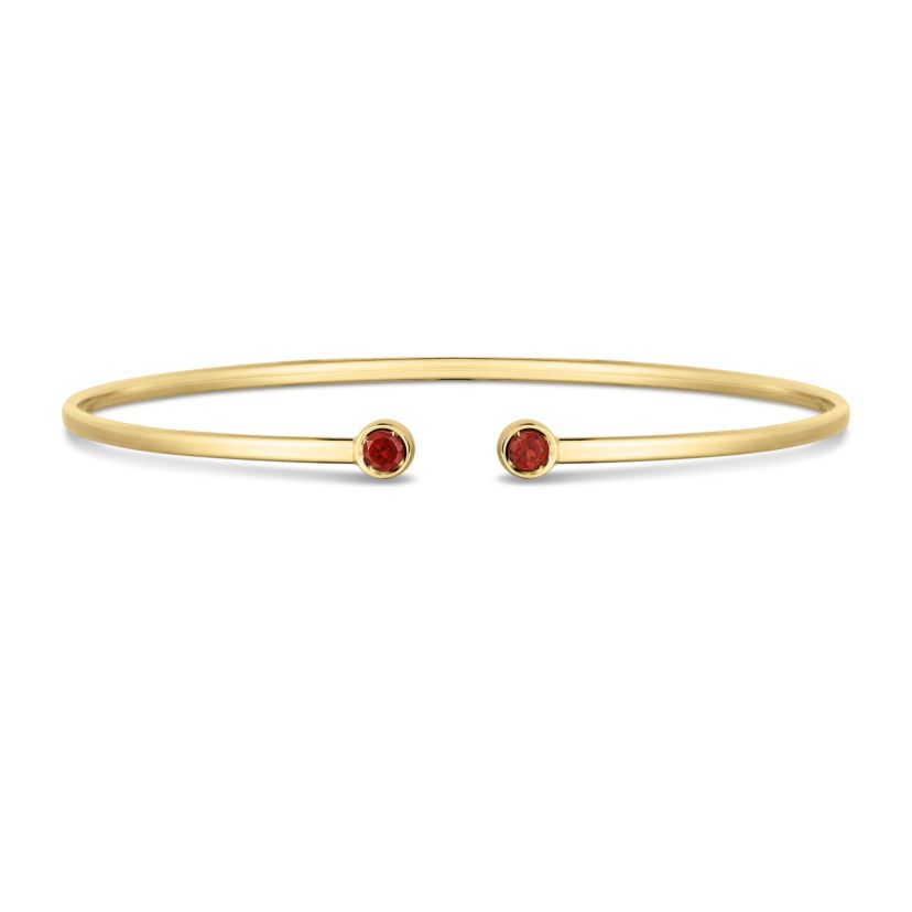14K Yellow Gold  Cuff Bangle With Round Garnet