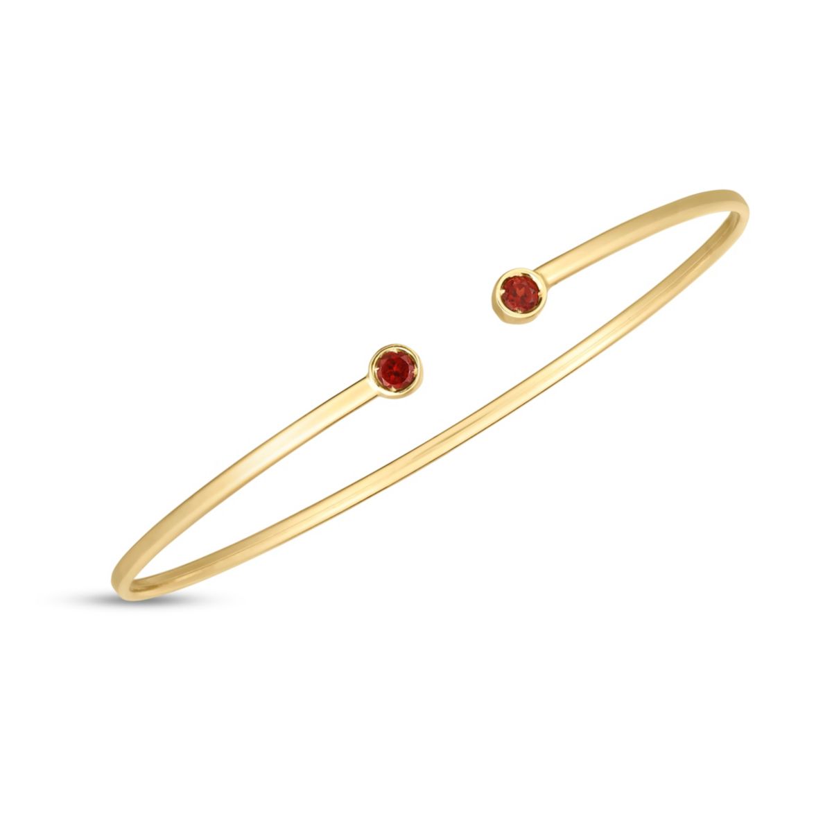 14K Yellow Gold  Cuff Bangle With Round Garnet