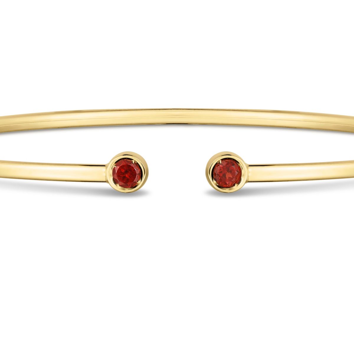 14K Yellow Gold  Cuff Bangle With Round Garnet