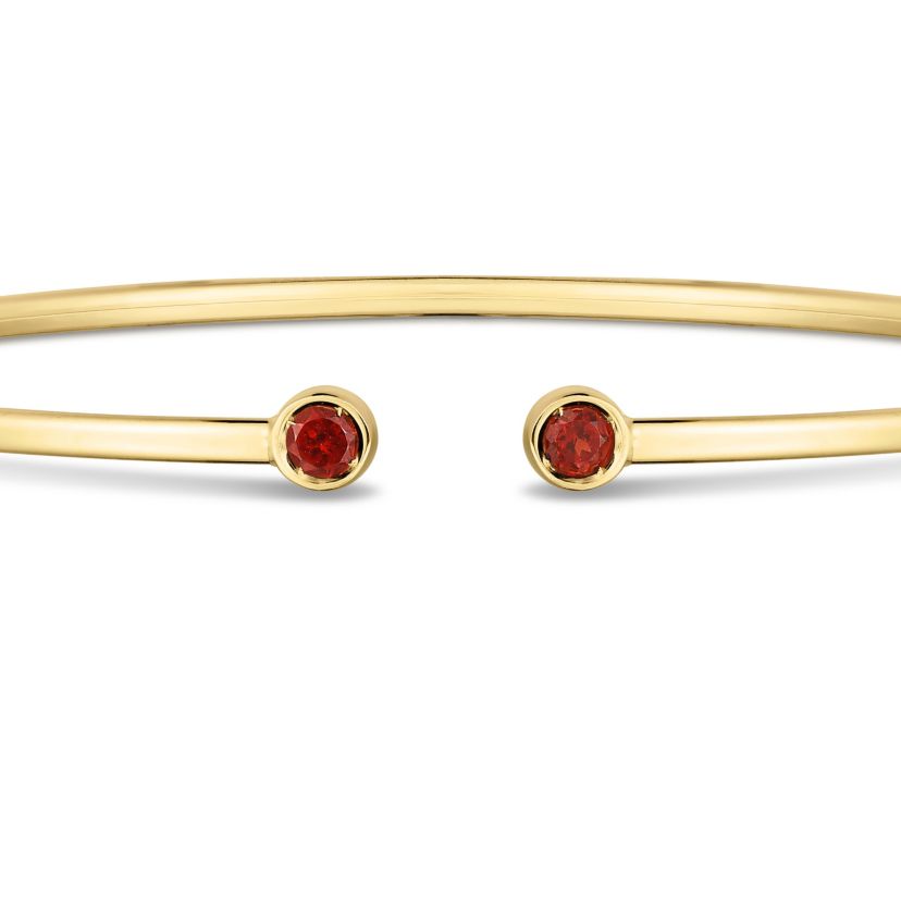 14K Yellow Gold  Cuff Bangle With Round Garnet