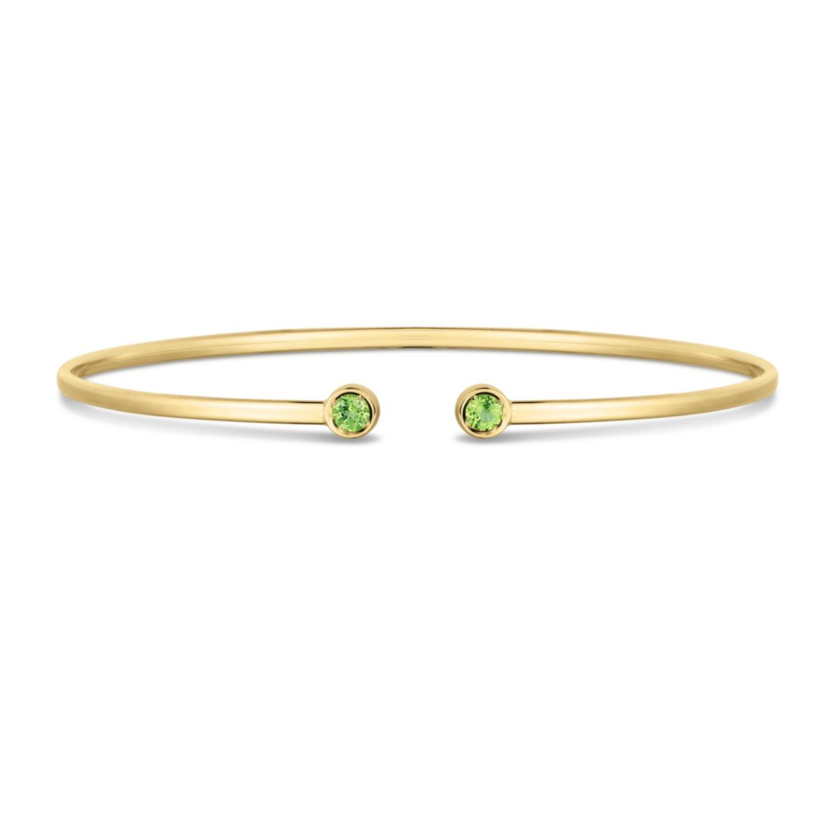 14K Yellow Gold  Cuff Bangle With Round Peridot